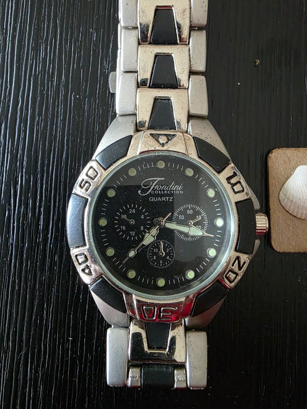 Item #W119 Fondini Black face 3 dial Watch.